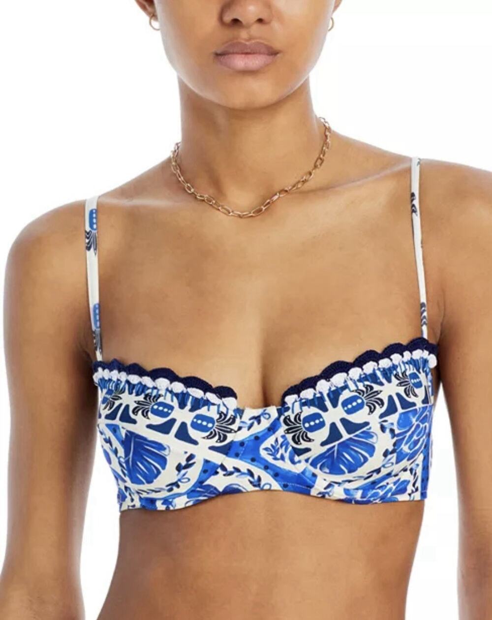 Farm Rio Women's Blue Tile Dream Bikini Top Size small
